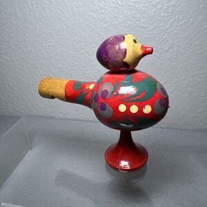 Russian Handcrafted Hand Painted Wooden Bird Whistle Folk Art Gift
